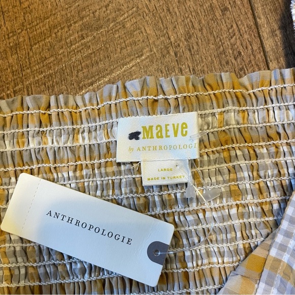 Anthropologie Orange and White Gingham Smocked Plaid Flirty Puff Sleeve Top K3 - Picture 2 of 3